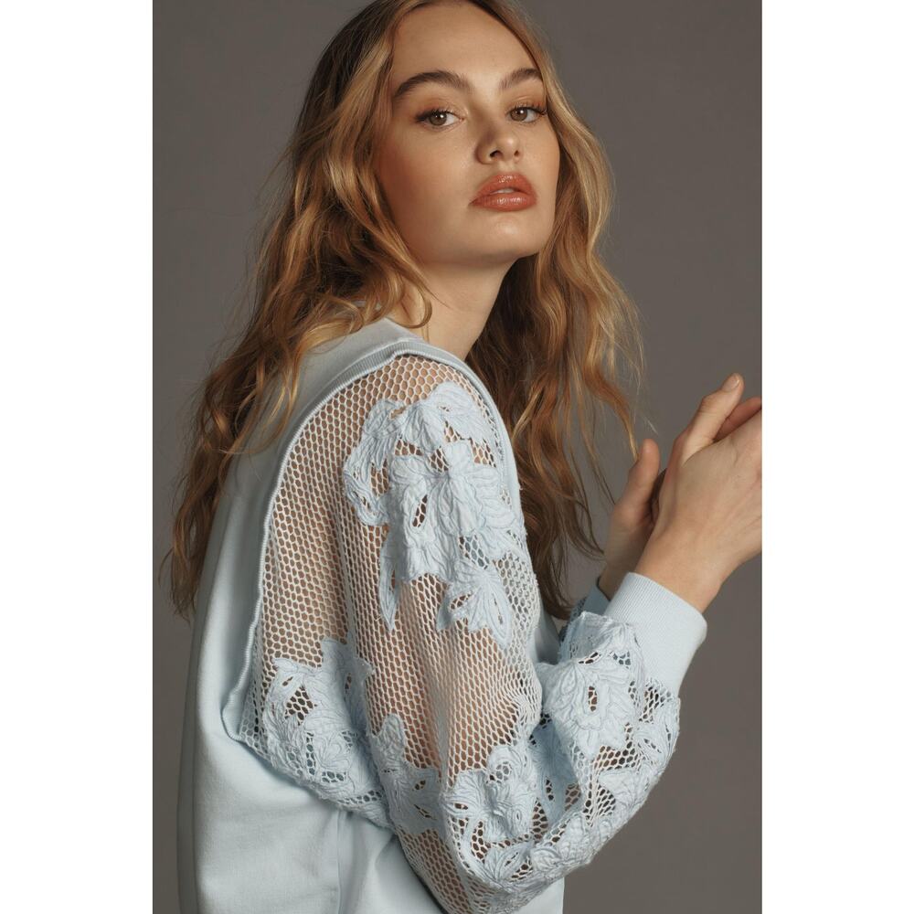 NWT Anthropologie Embroidered Blue Sweatshirt - Large - Picture 2 of 6